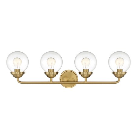 Designers Fountain Knoll 33in 4-Light Brushed Gold Retro Modern Indoor Vanity Light with Clear Glass Shades 95904-BG